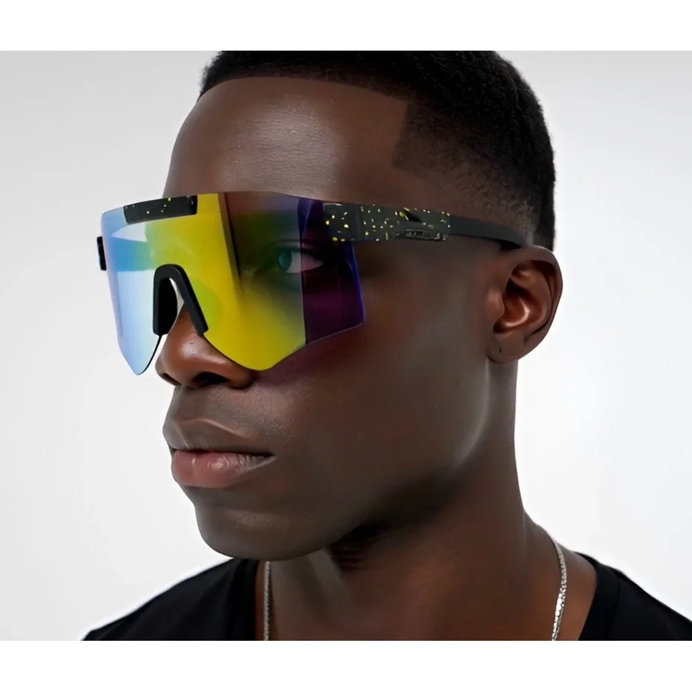 Shield Sunglasses Mirrored Visor Cyclops Futuristic Rave Party Sunglasses Lentes